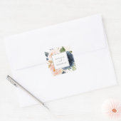 Blush & Navy Flowers White Wedding Envelope Seals Vierkante Sticker (Envelop)