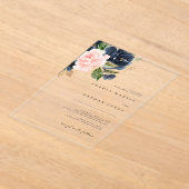 Blush Navy Gouden Waterverf Bloemen Trouwen Acryl Uitnodigingen (Laagn)