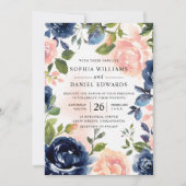 Blush & Navy Hand Painted Waterverf Floral Kaart (Voorkant)