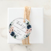 Blush Navy Roos Floral Silver Wedding Dank u Bedankjes Labels (In situ)