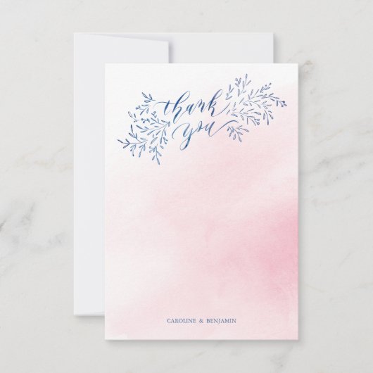 Blush navy rustieke bloemenkalligrafie dank u bedankkaart (Voorkant)