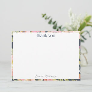 Blush Navy Waterverf Bloemstuk Huwelijksfeest Bedankkaart