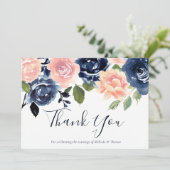 Blush & Navy Waterverf Flowers Wedding of Event Bedankkaart (Staand voorkant)