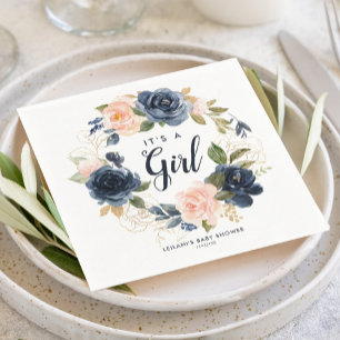 Blush Navy Wreath Waterverf Baby shower Napkins Servet