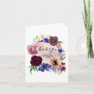 Blush Navyblauw Bourgondiërood Bloemige Dankjewel Bedankkaart