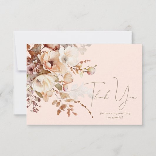 Blush Neutral Floral Dank je wel Kaart (Voorkant)