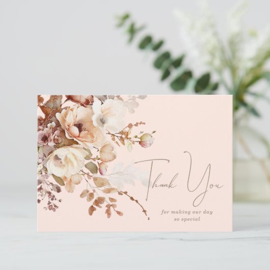 Blush Neutral Floral Merci Carte Note (Debout devant)