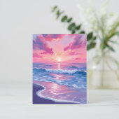 Blush Ocean Sunset Waves Waterverf Kaart (Staand voorkant)