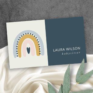 BLUSH OCHRE NAVY SCANDI HEART RAINBOW BABYSITTER VISITEKAARTJE