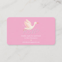 Blush Ooievaar RSVP Baby Shower Kaart