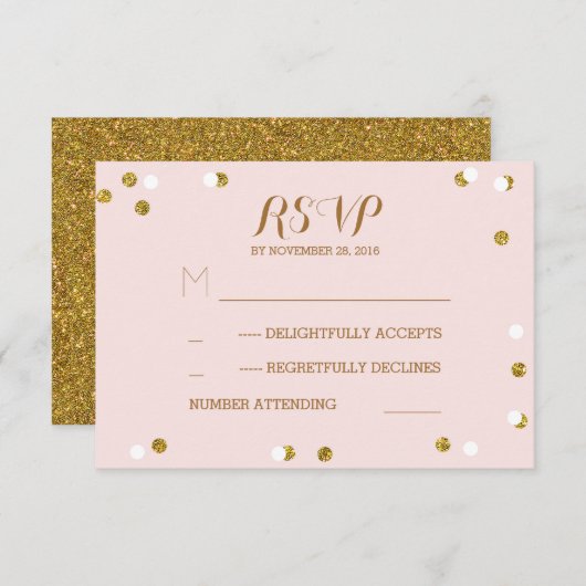 Blush or confetti élégant mariage cartes RSVP (Devant / Derrière)