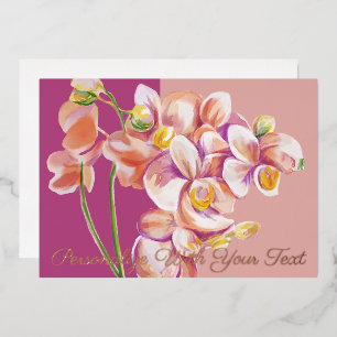   Blush Orchide Waterverf Chic Bloemstuk Persoonli Folie Feestdagenkaart