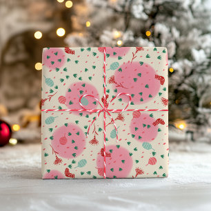 Blush Ornamenten & Kousen – Retro Kerstmis Cadeaupapier