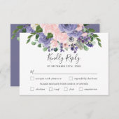 Blush Paarse Bloemen Bruiloft Maaltijd Keuze RSVP (Voorkant / Achterkant)