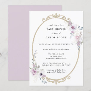 Blush Paarse Floral Gold Lijst Baby shower Kaart