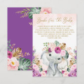 Blush Paarse Tropische Floral Elephant brengt boek Informatiekaartje (Voorkant / Achterkant)