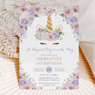 Blush Paarse witte bloemeneenhoorn 1e 2e verjaarda Kaart