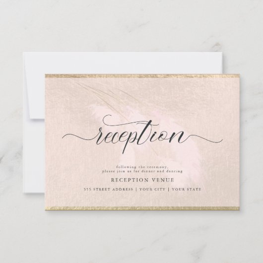 Blush Pampas Grass Calligraphy Reception Kaart (Voorkant)
