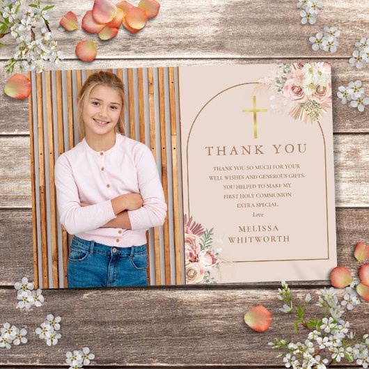 Blush Pampas Grass First Heilige Communie Bedankkaart