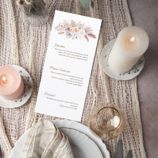 Blush Pampas Grass Floral Wedding Menu