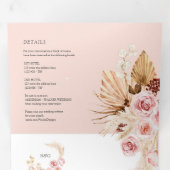 Blush Pampas Grass Modern Boho 3 in 1 Drieluik Uitnodiging (Binnenzijde eerst)
