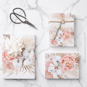 Blush Pampas Grass Pattern Elegant Inpakpapier Vel