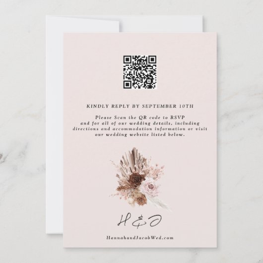 Blush Pampas Grass QR Code RSVP Weddenschap Kaart (Achterkant)