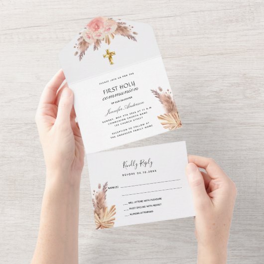 Blush pampas roos first communiqué RSVP All In One Uitnodiging (Afscheurbaar)