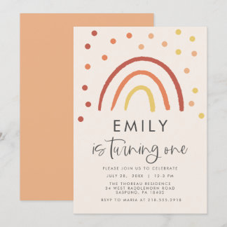 Blush Pastel Terracotta Rainbow 1st Birthday Kaart