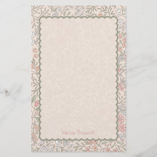 Blush pastelbloem monogram briefpapier (Voorkant)