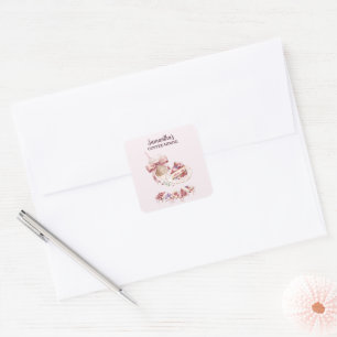 Blush Patisserie Cafe Aangepast Merk Vierkante Sticker