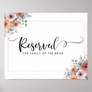 Blush, Peach and Blue Floral Wedding Reserved Sign Poster