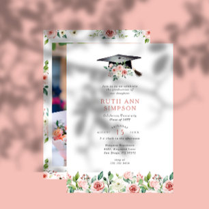 Blush & Peach Bloemen Pet Foto Graduation Party Kaart