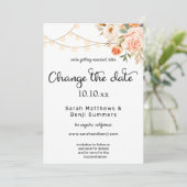 Blush & Peach Bloemendecoratie & Lichtjes Verander Kaart (Staand voorkant)