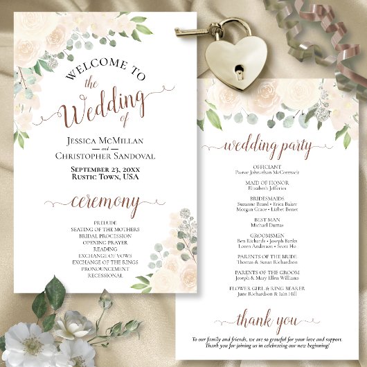 Blush Peach Boho Floral Budget Wedding Programme