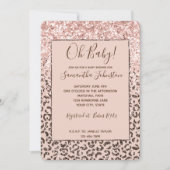 Blush Peach Brown Leopard Glitter Baby shower Kaart (Voorkant)