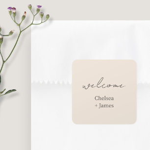 blush peach Chic Script Welkom bruiloft Vierkante Sticker