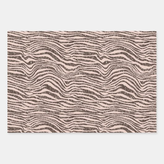 Blush Peach Chocolade Bruin Zebra Glitter Inpakpapier Vel (Voorkant)