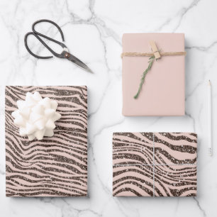 Blush Peach Chocolade Bruin Zebra Glitter Inpakpapier Vel
