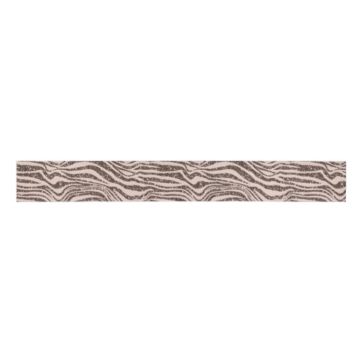 Blush Peach Chocolate Brown Zebra Print Glitter Grosgrain Lint (Voorkant)