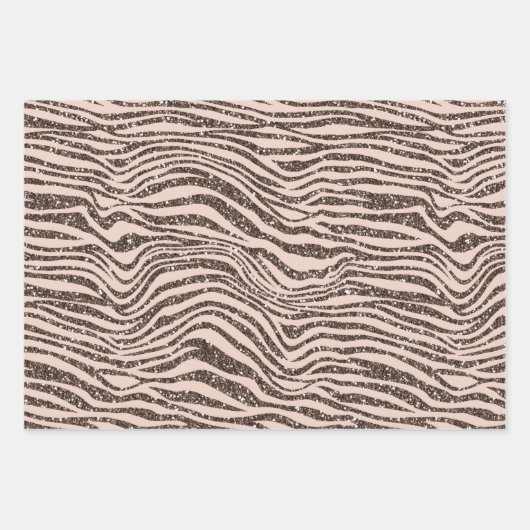Blush Peach Chocolate Brown Zebra Print Glitter Inpakpapier Vel (Voorkant 2)