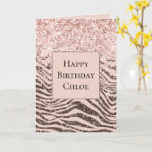 Blush Peach Chocolate Brown Zebra Print Glitter Kaart (Gele Bloem)