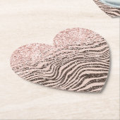 Blush Peach Chocolate Brown Zebra Print Glitter Kartonnen Onderzetters (Gekanteld)