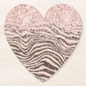 Blush Peach Chocolate Brown Zebra Print Glitter Kartonnen Onderzetters (Voorkant)