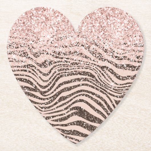 Blush Peach Chocolate Brown Zebra Print Glitter Kartonnen Onderzetters (Voorkant)