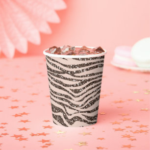 Blush Peach Chocolate Brown Zebra Print Glitter Papieren Bekers