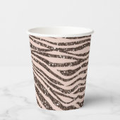 Blush Peach Chocolate Brown Zebra Print Glitter Papieren Bekers (Achterkant)