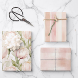 Blush Peach Cream Tulips Flowers Inpakpapier Vel