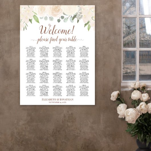 Blush Peach Floral 20 Table Wedding Seating Chart Poster