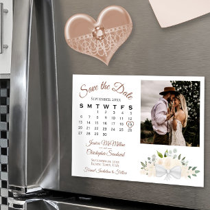 Blush Peach Floral Calendar & Photo Save the Date Magnetische Uitnodiging